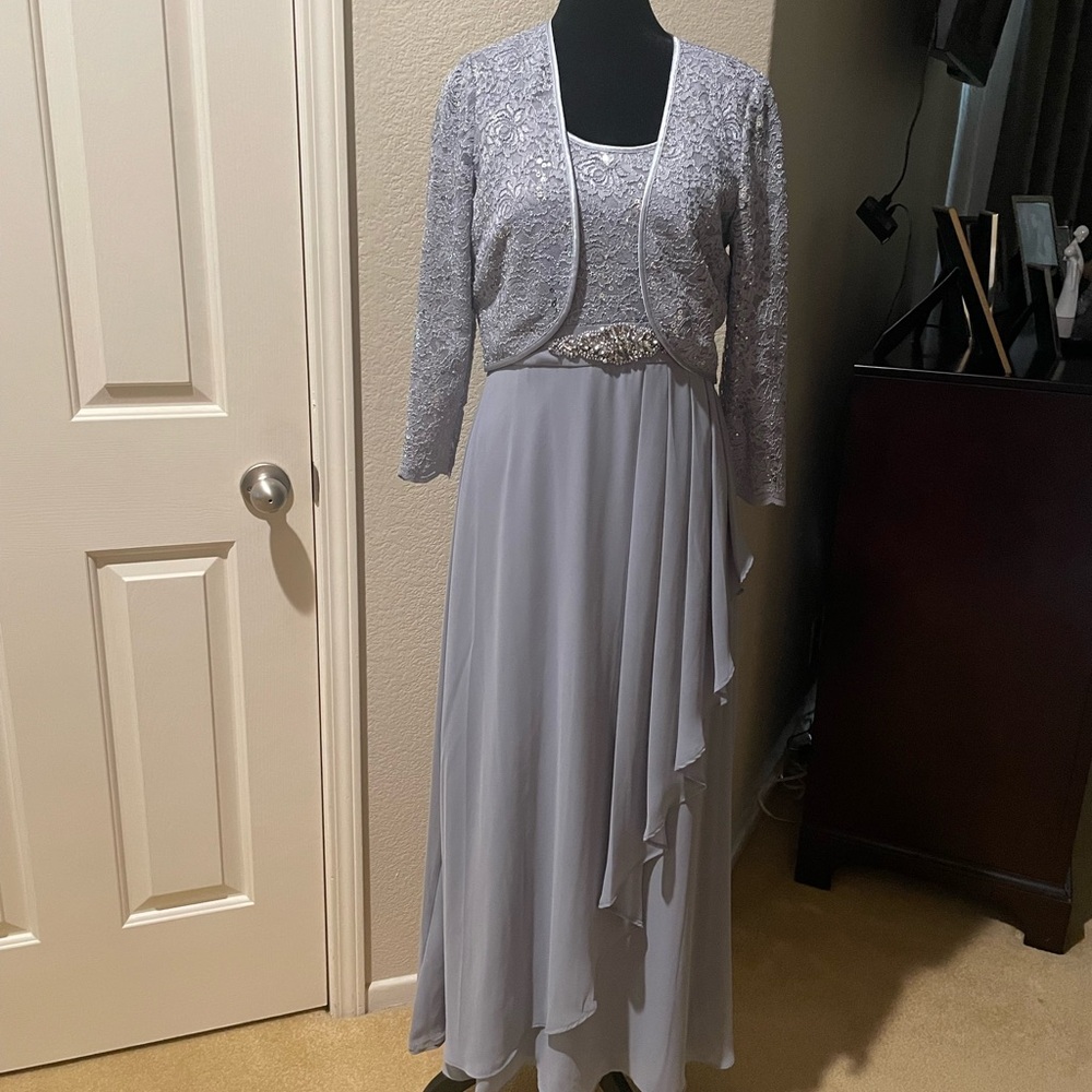 Jessica Howard Silver Lace Maxi Dress with Jacket